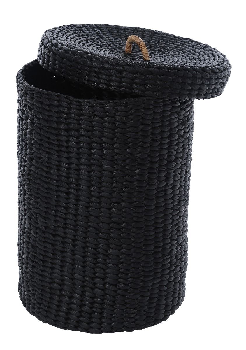Stylowy czarny kosz wiklinowy do przechowywania