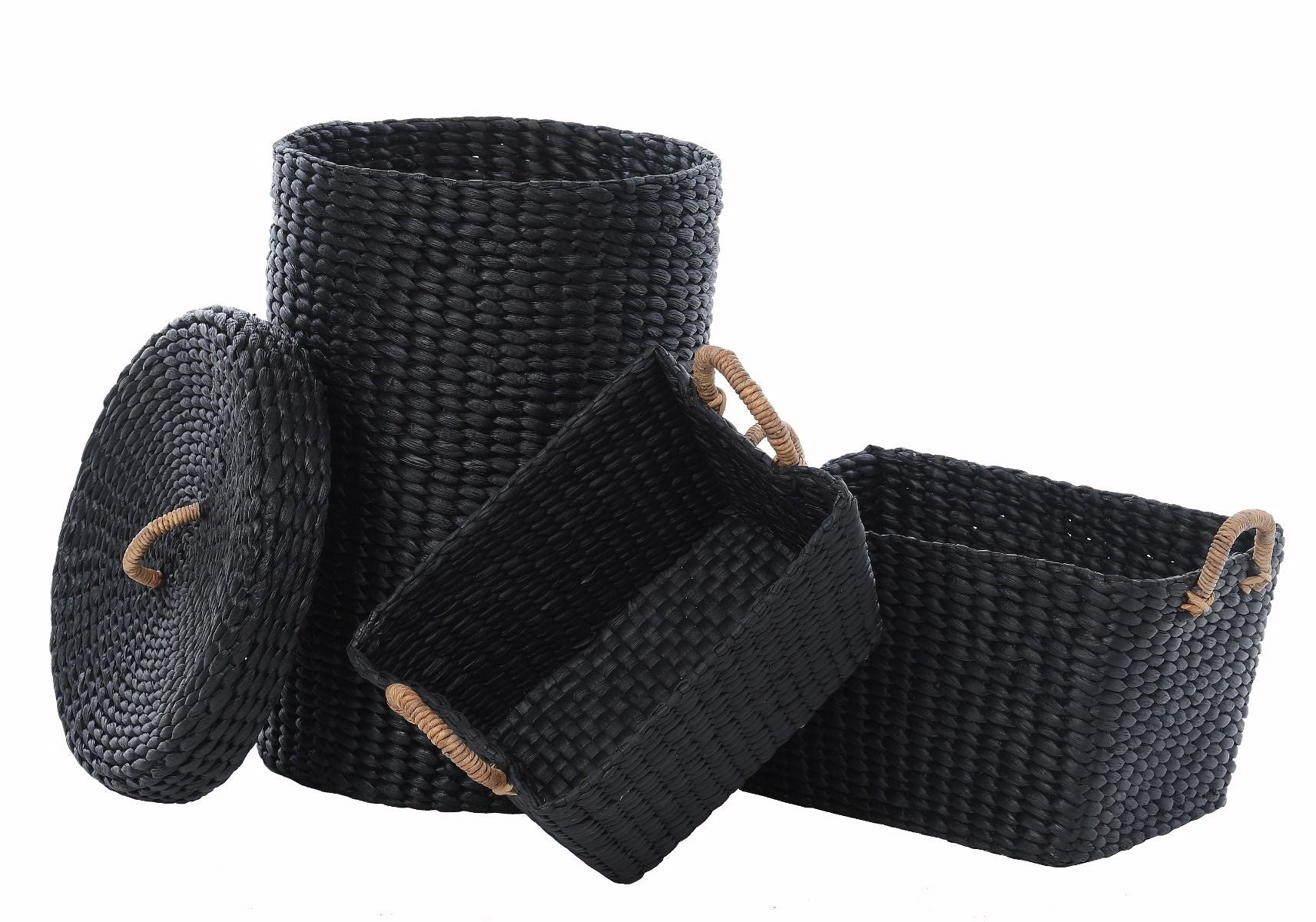 Niedrogi kosz wiklinowy w kolorze czarnym z pokrywką
