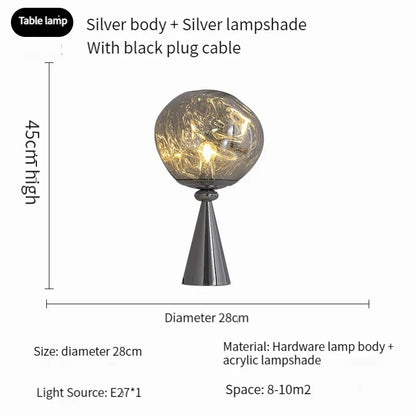 Elegancka aluminiowa lampa stołowa Melt Seoul z aluminium i szkła, idealna do codziennego oświetlenia za pomocą żarówek LED i montażu na ścianie.