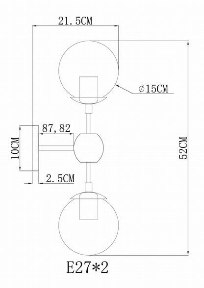 Kinkiet Ancyra z czarnego metalu, głębokość 21,5 cm, z wymiennym źródłem światła, E27, 230V.