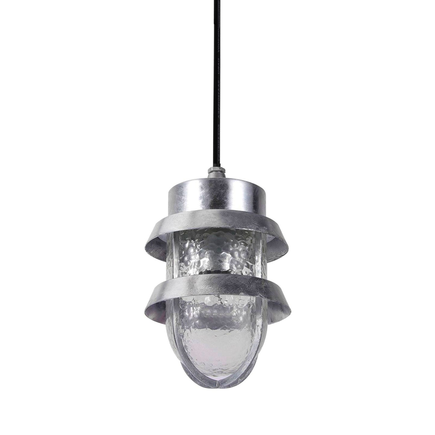 Spersonalizowana i elegancka lampa wisząca Hailie w kolorze srebrnym ocynkowanym, 60W, IP44, wysokość 21,4cm, kolor szary, gwint E27, stal, aluminium.