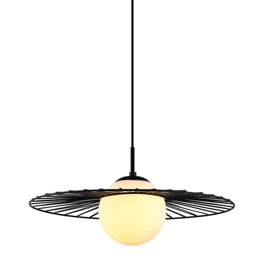 Nowoczesna czarna lampa wisząca o mocy 40W, stal i szkło, idealna do salonu lub kuchni.