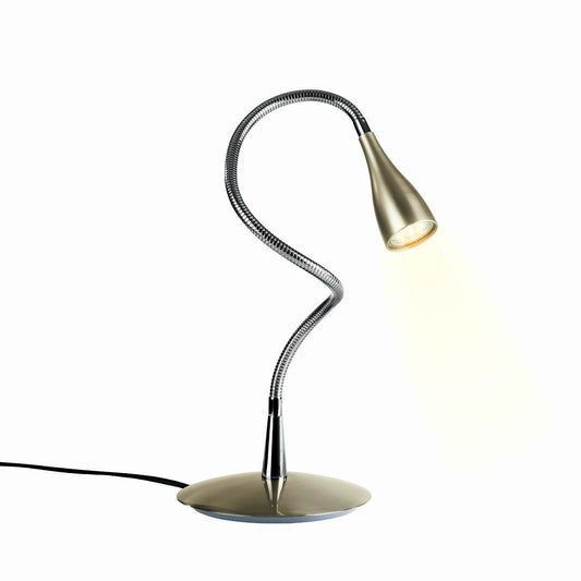 Lampa biurkowa Burkett z chromowanym/srebrnym wykończeniem, konfigurowalna, o mocy 3 W i atrakcyjnej cenie. Wysokość 45cm, gwint GU10.