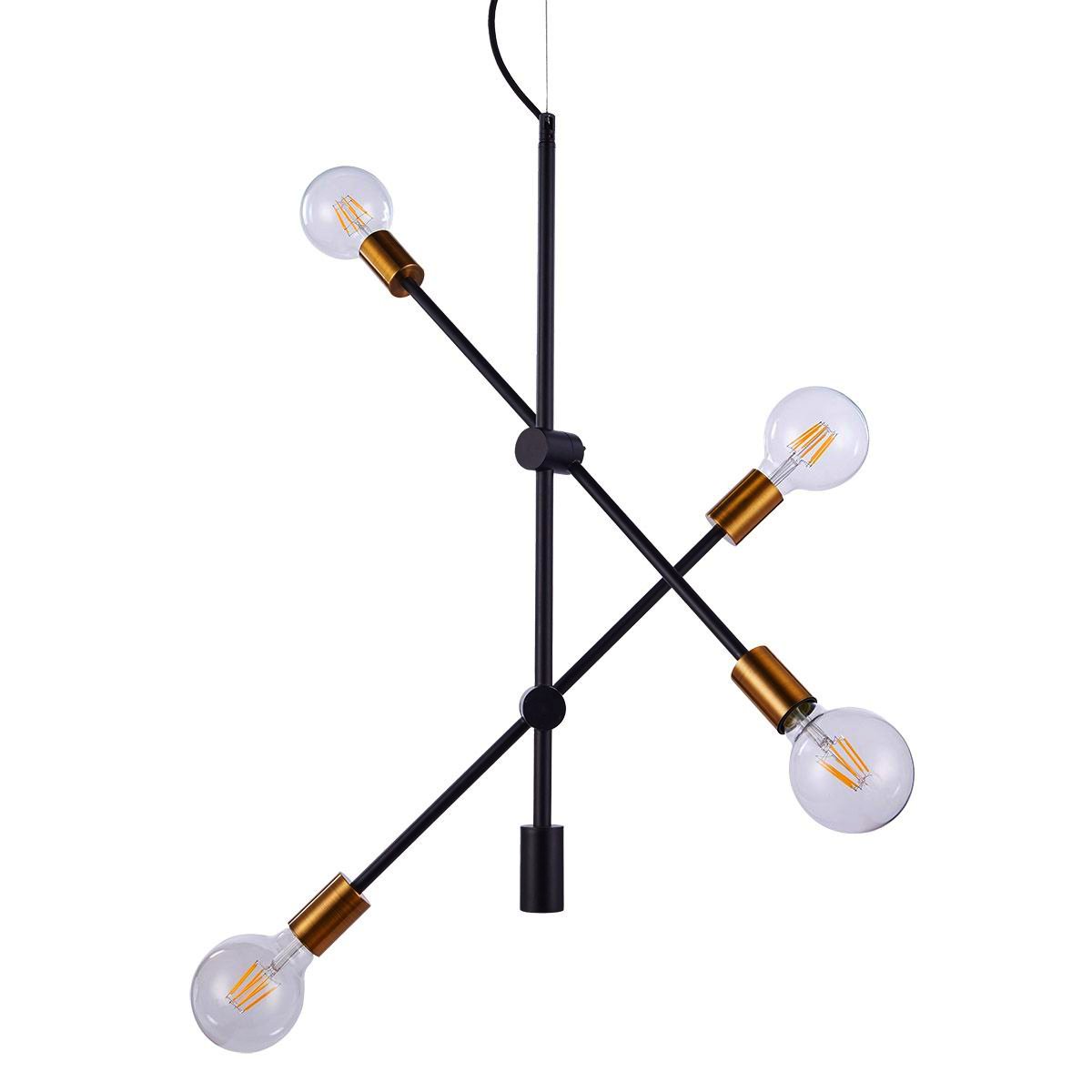 Elegancka lampa wisząca Bruxellae w matowej czerni i szczotkowanym złocie, którą można dostosować do swoich potrzeb. Wymiary: Wysokość 120cm, Moc: 60W, IP20.