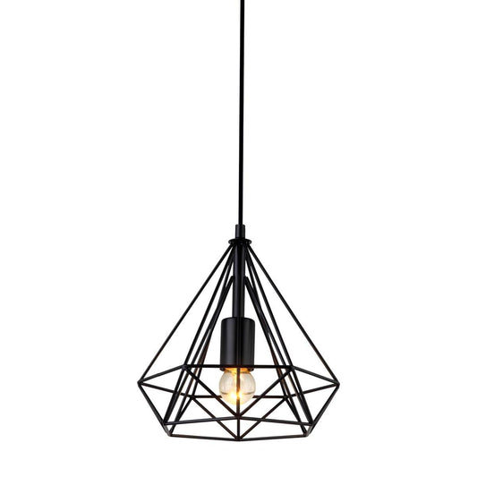 Elegancka czarna lampa wisząca Hatfield z możliwością personalizacji, moc 40W, szczelność IP20, wysokość i szerokość 25cm, gwint E27, materiał stal.