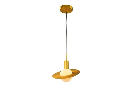 Elegancka lampa wisząca Saturne z mosiądzu i opalowego szkła