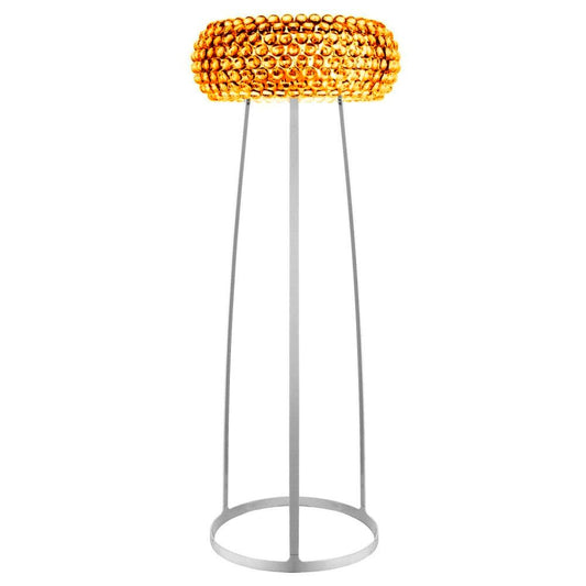 Elegancka lampa podłogowa Caboche z bursztynowymi kulami i stalową konstrukcją