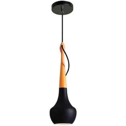 Elegancka lampa wisząca wykonana z metalu i drewna