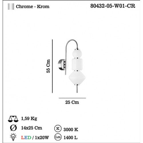 Elegancki kinkiet LED Mccarty o mocy 20W, jasności 1400lm i temperaturze barwowej 3000K - idealny do współczesnych przestrzeni.